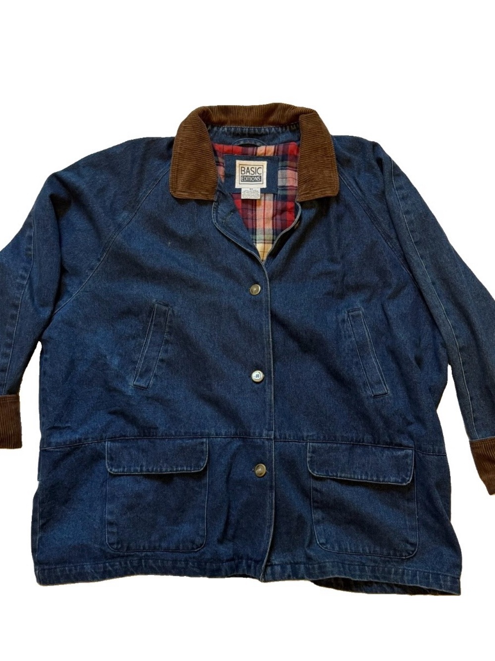 Basic Editions Navy Denim Jacket with Brown Corduroy Collar